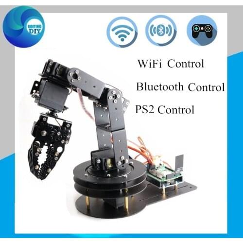 WIFI/BT/PS2 Control Robotic Manipulator 6 Dof Metal Robot Arm (3D Rotation Base+Metal Mechanical Claw + 6 pcs High Torque Servos