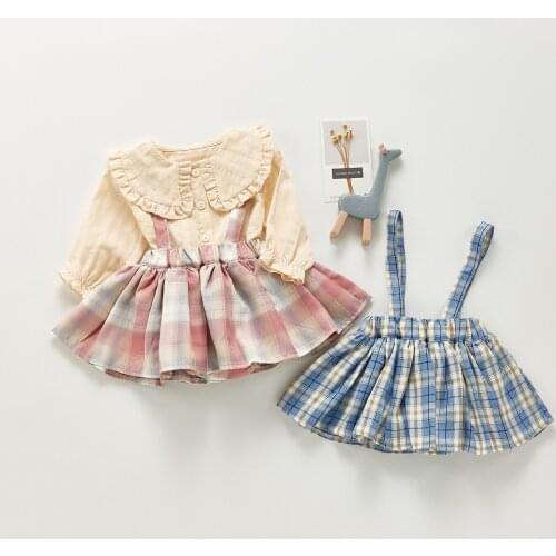 Girl baby sling skirt 2021 autumn new girls college style pleated baby girl skirt foreign sling plaid baby clothing