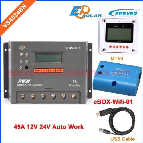 12V 45A Solar PWM regulator Battery Charger VS4524BN 45amps wifi BOX wifi wireless function and USB cable connector cable