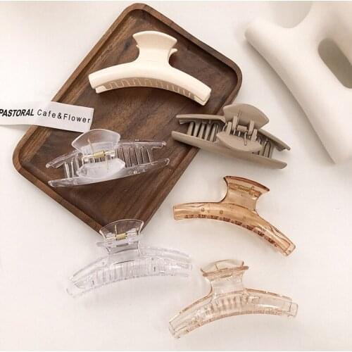 Elegant Milk Tea Color Hairpin Shark Clip Female Transparent Bath Catching Clip Temperament Wild Hair Catching Hair Accessories