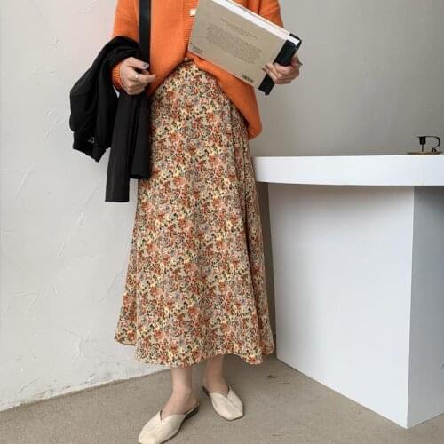 Chiffon Skirt Midi Skirts For Women Summer New A-Line Skirts Super Fairy Daisy Floral Print Skirts Western Style Plus Size Black