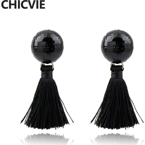 CHICVIE Personalized Tassel Pendant drop Earrings For Women Girls Natural Stone Bead Earring Female Gold Color jewelry SER160097