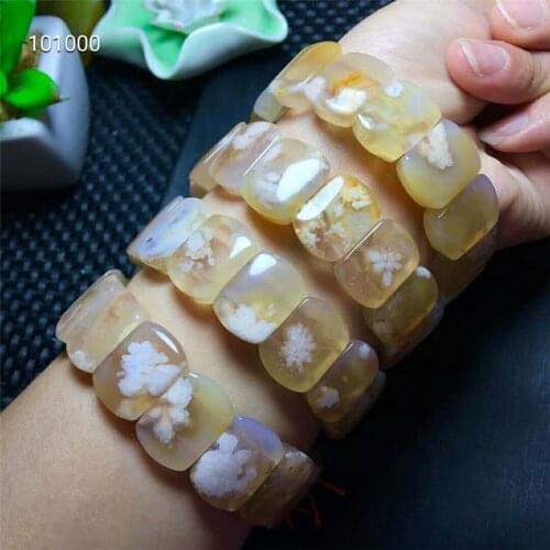 Genuine Natural Cherry Agate Gemstone Crystal Rectangle Bead Stretch Bracelet Bangles For Women Femme 18*13mm