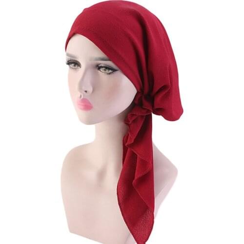 Womens Cotton Turban Pre-tie Head Scarf Solid Color Chemo Cap