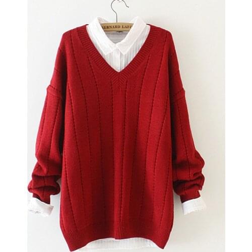Women Knitted Pullover Sweater Spring Casual V-neck Long Sleeve Female Sweaters Tops Ladies Blut Pull Jumpers Femme