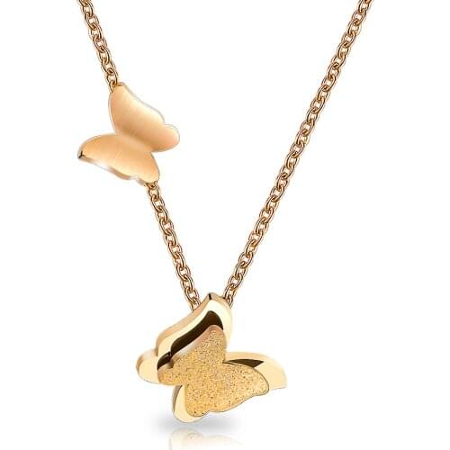 Butterfly Necklace Gold For Women Stainless Steel Double layer Charm Chain Necklace Cute Jewelry Trendy Girls Gift Qulity