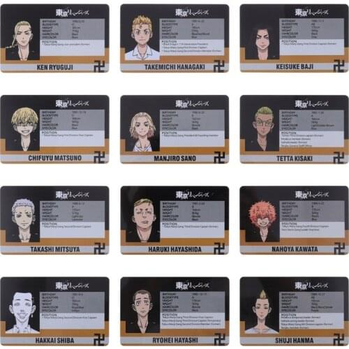 1Pcs Anime Tokyo Revengers Figures Name Cards Hanagaki Takemichi PVC Student ID Card