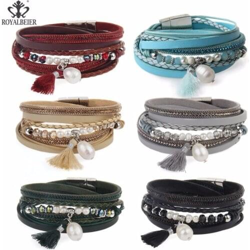 1pc Bohemia Style Bracelet Genuine Leather Bracelets Nature Pearl Pendant 18mm Snap Button Bangle&Bracelet Adjust Pulseras