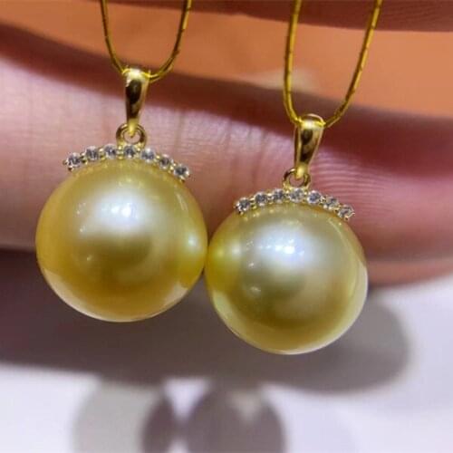 18K Gold AU750 Metal 11-12mm Super Big Size Real Gold Southsea Pearl Pendant Jewelry Nice Party Wedding Gift