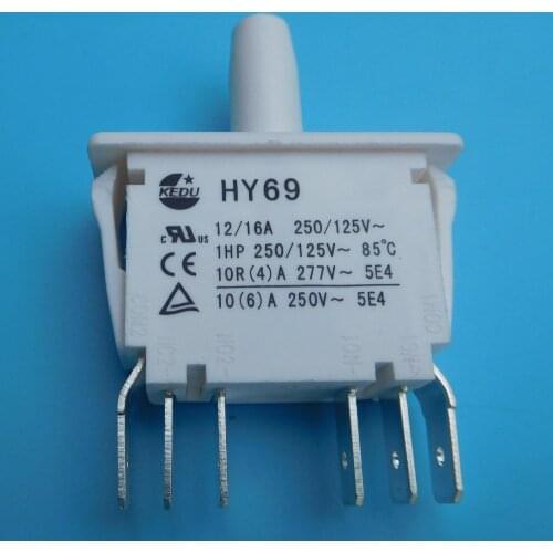 2Pcs KEDU HY69 12/16A 250/125V 1HP 6Pins Emergency Stop Pushbutton Switch Electric Industrial Push Button Switch