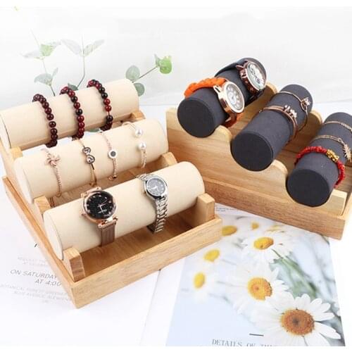 2020 New Beige/Gray Wood 3 tiers Watch Bracelet Jewelry Stand Showcase Display Storage Necklace Bangle Organizer Box