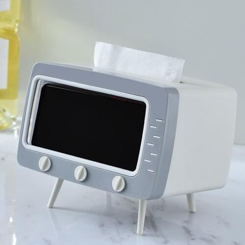2021 NEW Creative 2 In 1 TV Tissue Box Napkin Case Organizer with Mobile Phone Holder Desktop Paper Holder Dispenser Storage