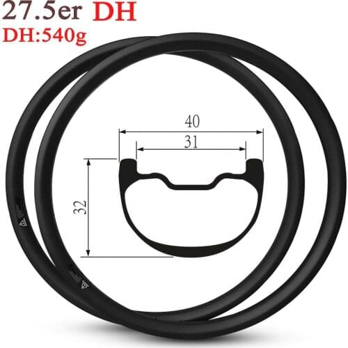 27.5er MTB Enduro and DH Carbon Rim Hookless Tubeless Ready Rims 40mm Width For Mountain Bike Wheels