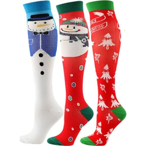 3 Pairs/lot Newest Compression Socks Men Women Christmas Series Snowman Elk Santa Tree Christmas Pattern Compress Stockings