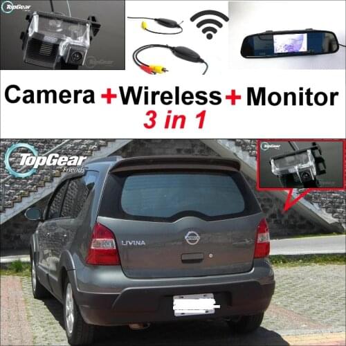3 in1 Special Rear View Camera + Wireless Receiver + Mirror Monitor Easy DIY Parking System For NISSAN Livina 2006~2013