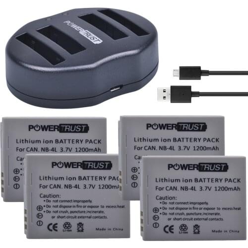 4Pcs 1200mAh NB-4L NB 4L NB4L Battery + USB Dual Charger for Canon IXUS 60 65 80 75 100 I20 110 115 120 130 IS 117 220 225 HS