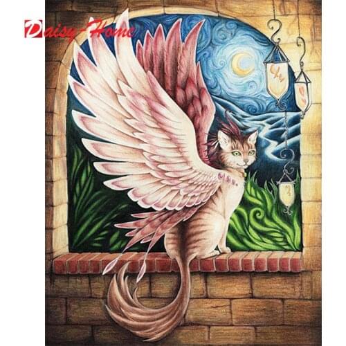5D DIY Diamond Painting Cat With Wings Full Square Round Diamond Embroidery Cartoon Animal Rhinestones Picture Craft Kit