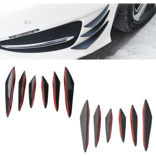 6pcs Universal Black Carbon Fiber Car Styling Accessories Front Bumper Lip Rubber Fin Splitter Spoiler Canards Valence Sticker