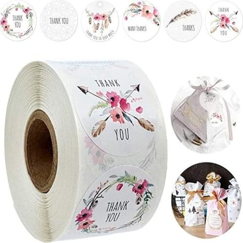 6 Designs Floral Thank You Sticker Seal Labels Decoration Sticker for Wedding Package Stationery Sticker 500/1000 pcs