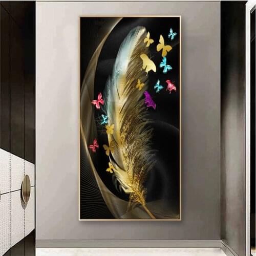 Golden Feather 5D Diy Diamond Painting Full Square Round Abstract Diamond Emboridery Art Mosaic Cross Stitch Home DecorZP-4769