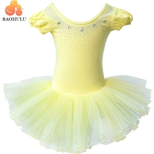 BAOHULU Yellow Cotton Ballet Dress Diamond Girls tutu Ballet Dance Leotard Child Ballet Costume Leotards for Girls 3-7 Years