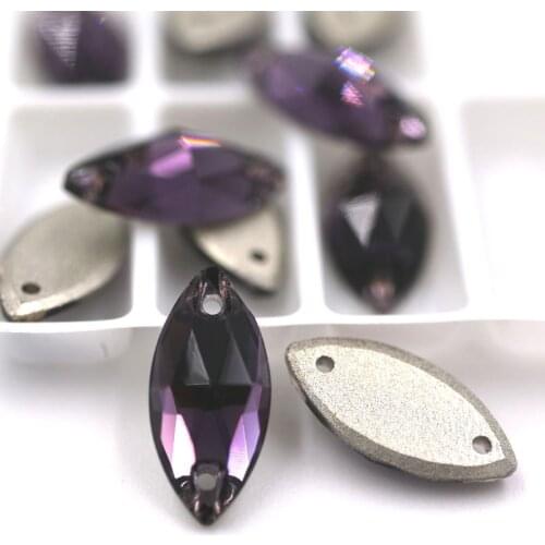 Free shipping 7x15mm Leaf shape sew on rhinestones purple flatback glass rhinestones diy Wdding dress/clothing accessories