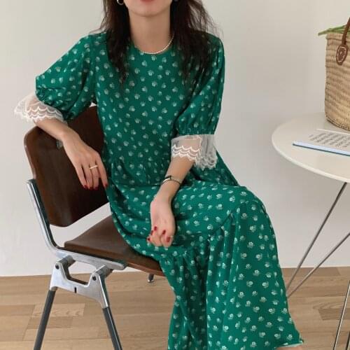 Alien Kitty 2021 New Summer Femme Party Florals Lace OL Elegance Prom Chic Printed Gentle Straight Retro Long Dresses Vestidos