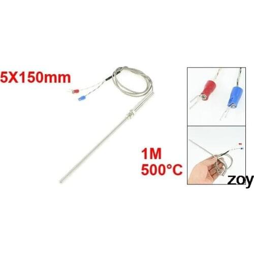 1.5M K Type 500C Degree Celsius Thermocouple Sensor 5mm Probe Dia