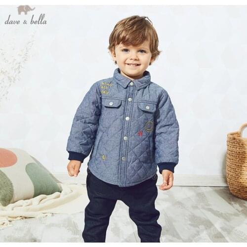 DBA14671 dave bella winter baby boys fashion cartoon letter pockets padded coat children tops infant toddler outerwear