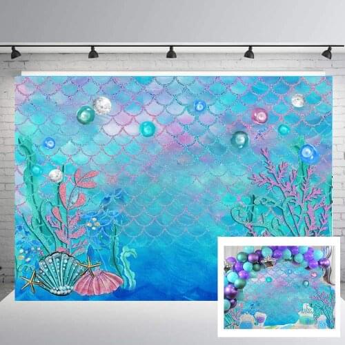 Little Mermaid Backdrop Under the sea Photo background cake smash baby shower Birthday Banner dessert Table Studio Props