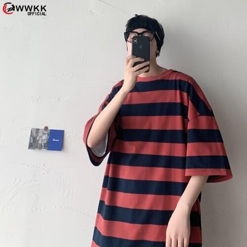 WWKK New Hip-hop Casual Fashion T-shirt Male Cotton Short Sleeve Stripe Fitness Tee Men Summer Streetwear Harajuku T shirt