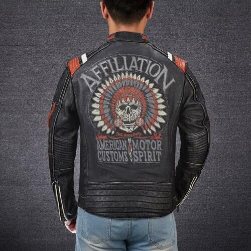 YR!Free shipping.classic vintage Indian motor rider leather jacket.quality cool gray cowhide coat.plus size leather clothes