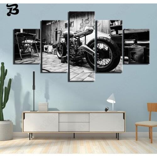 Canvas Painting 5 Pieces Wall Art Motorcycle Vintage Black Home Decoration Modular Wall Pictures for Living Room Home Room Decor