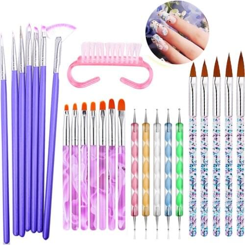 Nail Art Brush Painting Drawing Carving Rhinestone Dotting Pen Liner Acrylic Gel UV Polish Tool Decoration Manicure Brushes