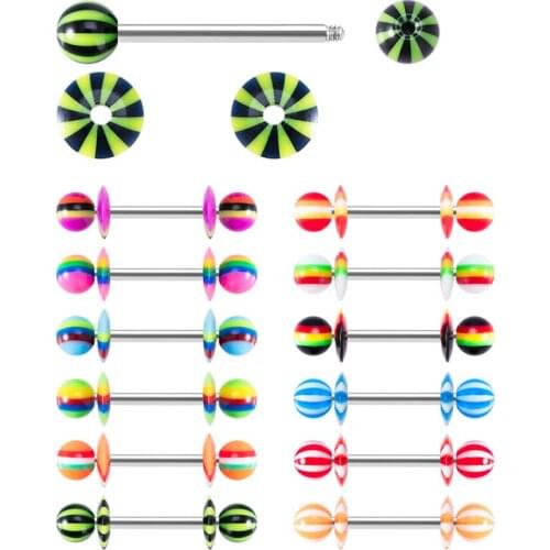 1 Pair 14G Acrylic Tongue Rings Assorted Colors Surgical Steel Tongue Piercing Barbells Nipple Piercing Sexy Piercings Jewelry