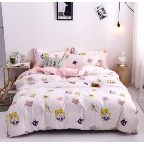 Solstice Home Textile Pink Cartoon Bedding Sets Girl Kid Teenage Quilt Sets Duvet Cover Pillowcase Bed Sheet Queen Double Single