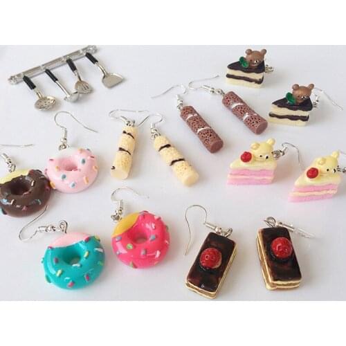 Hot Fashion Earrings Cute Food Cake Donuts Lovely Cartoon Drop Earrings Personality Funny Party Girl Jewelry Gift Wholesale