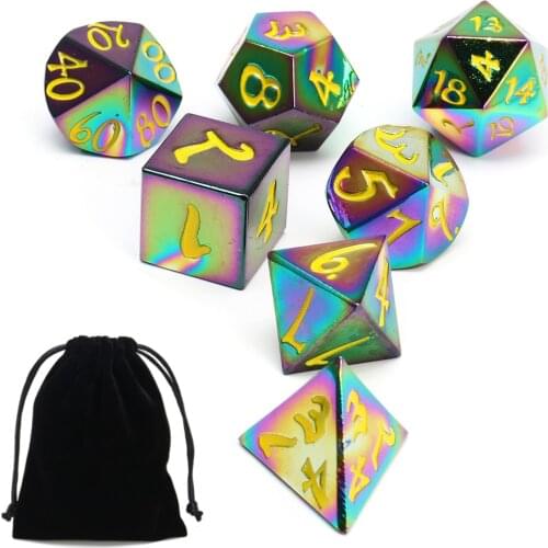 Rainbow Metal Dice Set 7-Die Metal Polyhedral Dice Set for Dungeons & Dragons Role Playing Game Pathfinder RPG and Math Teaching