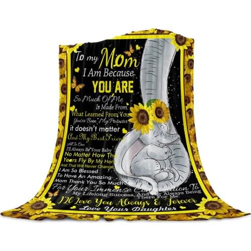 MotherS Day Sunflower Elephant Throw Blanket Portable Travel Soft Blanket Home Decor Microfiber Flannel Blankets for Beds