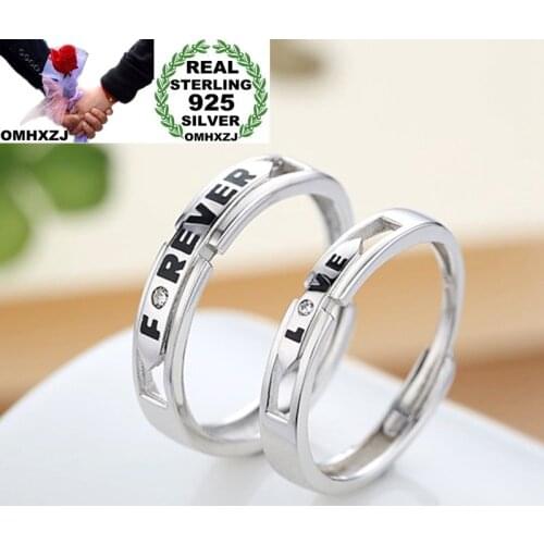 OMHXZJ Wholesale European Fashion Woman Man Party Wedding Gift Black FOREVER LOVE AAA Zircon S925 Sterling Silver Ring RR297