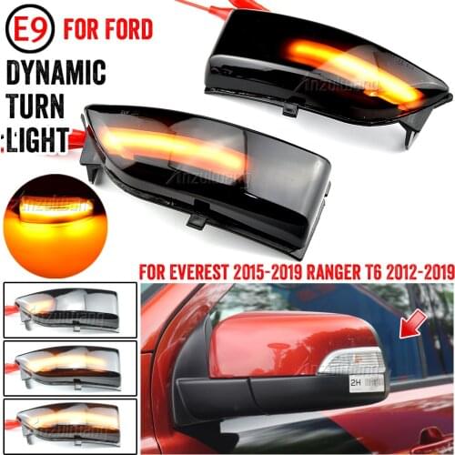 Pair LED Side Mirror Light Dynamic Turn Signal Rearview Wing Mirror Lights for Ford Everest 2015-2019 Ranger T6 Raptor Wildtrak