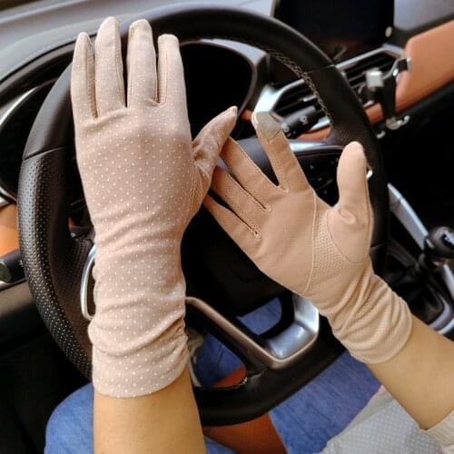 2021 New Fashion Womens Sun Protection Gloves Ladies Summer Cotton Dot Breathable Non-slip Touch Screen Driving Gloves