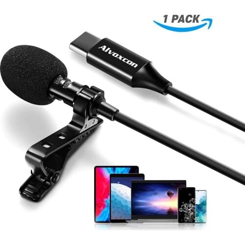 Lavalier Lapel Microphone, Alvoxcon tie Clip Mic for Android Smartphone, Tablet with USB Type C Interface for Recording YouTube