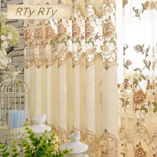 European Style Rice White Velvet Embroidered Cloth Curtain for Living Dining Room Bedroom