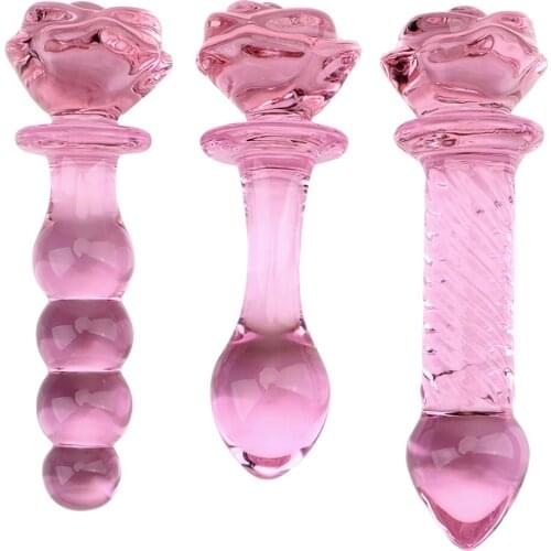 Pink Rose Flower Shape Glass Dildo Prostate Massager Sex Toys for Women Sex Erotic Products Anal BeadButt Stimulation Anal Plug