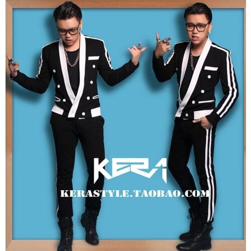 S-xxl ! 2021 Gd Black And White Striped Suit Jacket Mens New Slim Fashion Costume Singer Costumes Clothing Formal Dress
