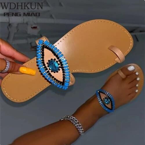 2021 Women Crystal Slippers Woman Rhinestone Flip Flops Summer Slides Outdoor Beach Flats Womens Shoes Ladies Footwear Big Size