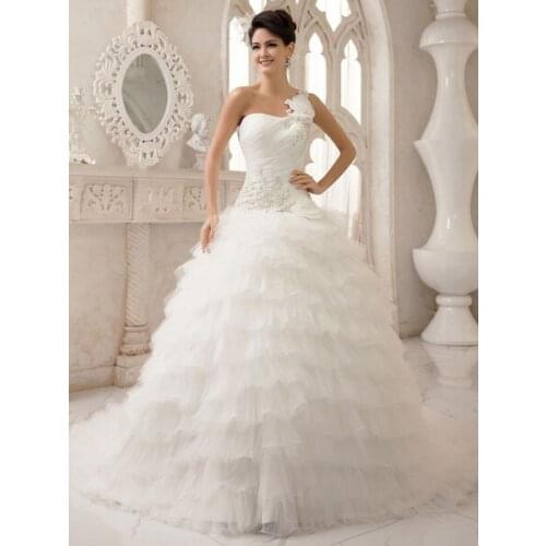 Wedding Dresses One Shoulder Ball Gowns Bridal Dress Pleated Tiered Beading Princess Wedding Gown