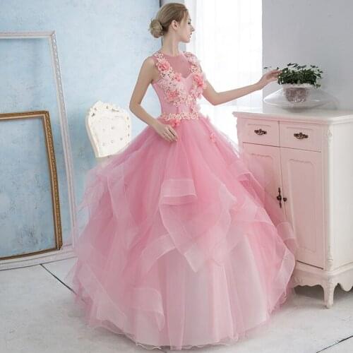 Light pink ruffled flower bead ball gown princess medieval dress Renaissance Gown queen Victoria/Antoinette/ball gown/Belle Ball