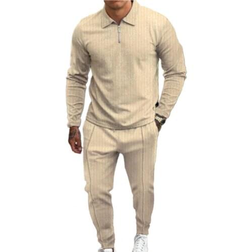 Turn-down Collar Top Pants Suit Pullover Sweat Absorption Solid Color Long Sleeve Slim Straight Sweatshirt Sports Suit for Autum